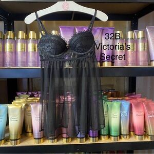 ♥️32B Victoria's Secret Sheer Black Lace Babydoll🥰